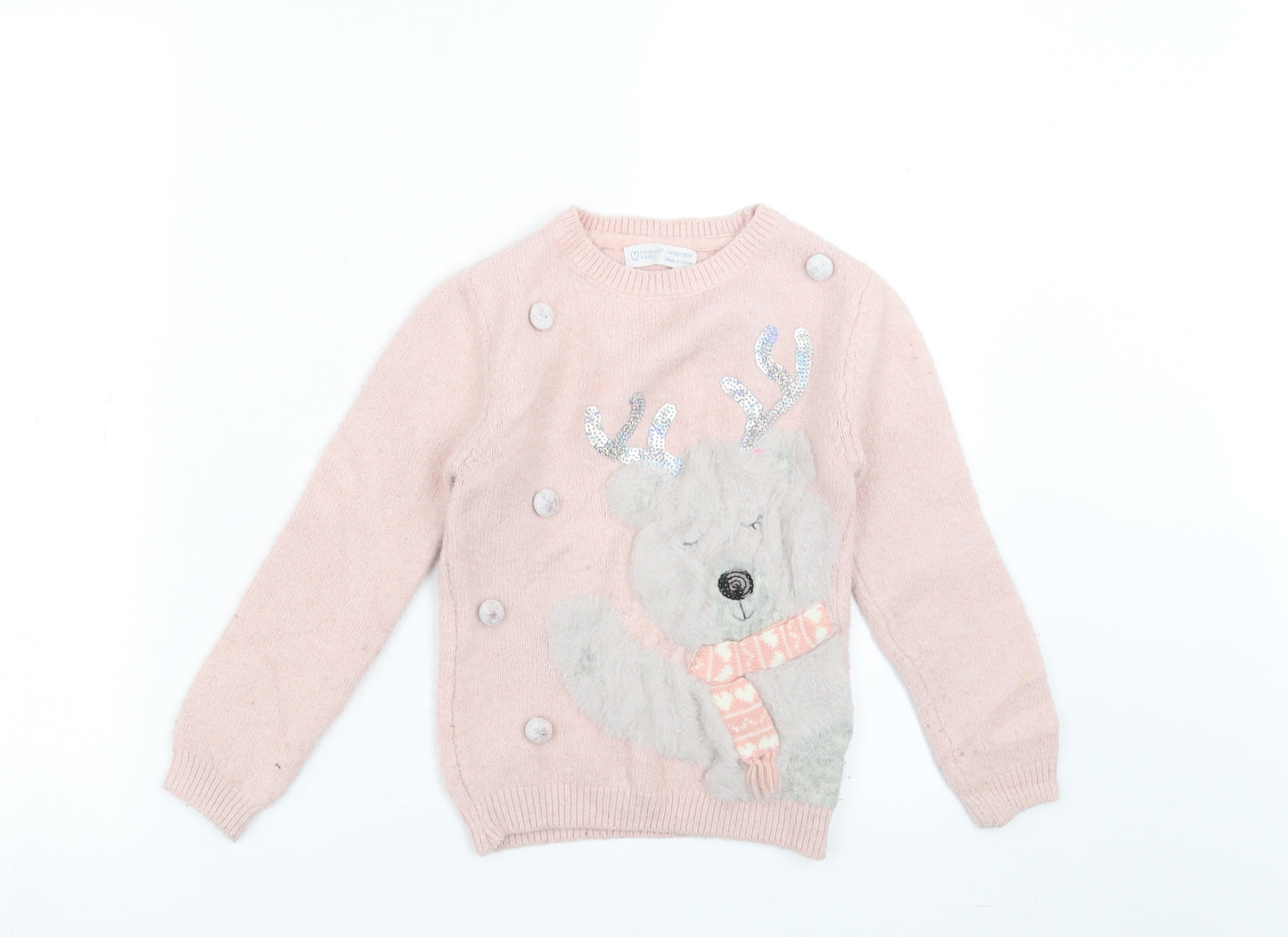 Primark Girls Pink  Knit Pullover Jumper Size 7-8 Years  - Christmas jumper