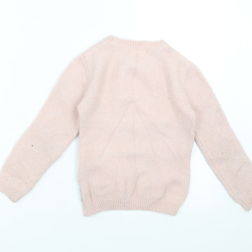 Primark Girls Pink  Knit Pullover Jumper Size 7-8 Years  - Christmas jumper