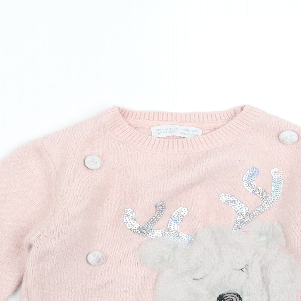 Primark Girls Pink  Knit Pullover Jumper Size 7-8 Years  - Christmas jumper