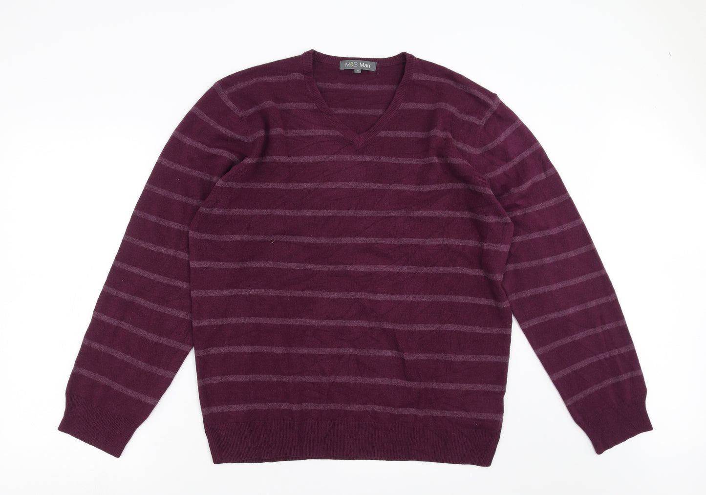 Marks and Spencer Mens Purple Striped Knit Pullover Jumper Size XL