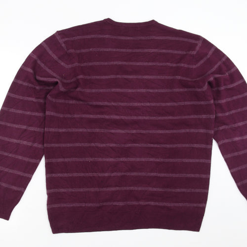 Marks and Spencer Mens Purple Striped Knit Pullover Jumper Size XL