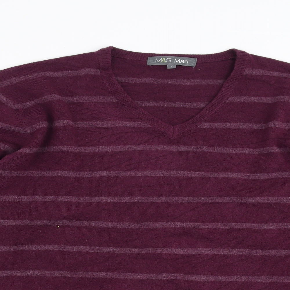 Marks and Spencer Mens Purple Striped Knit Pullover Jumper Size XL