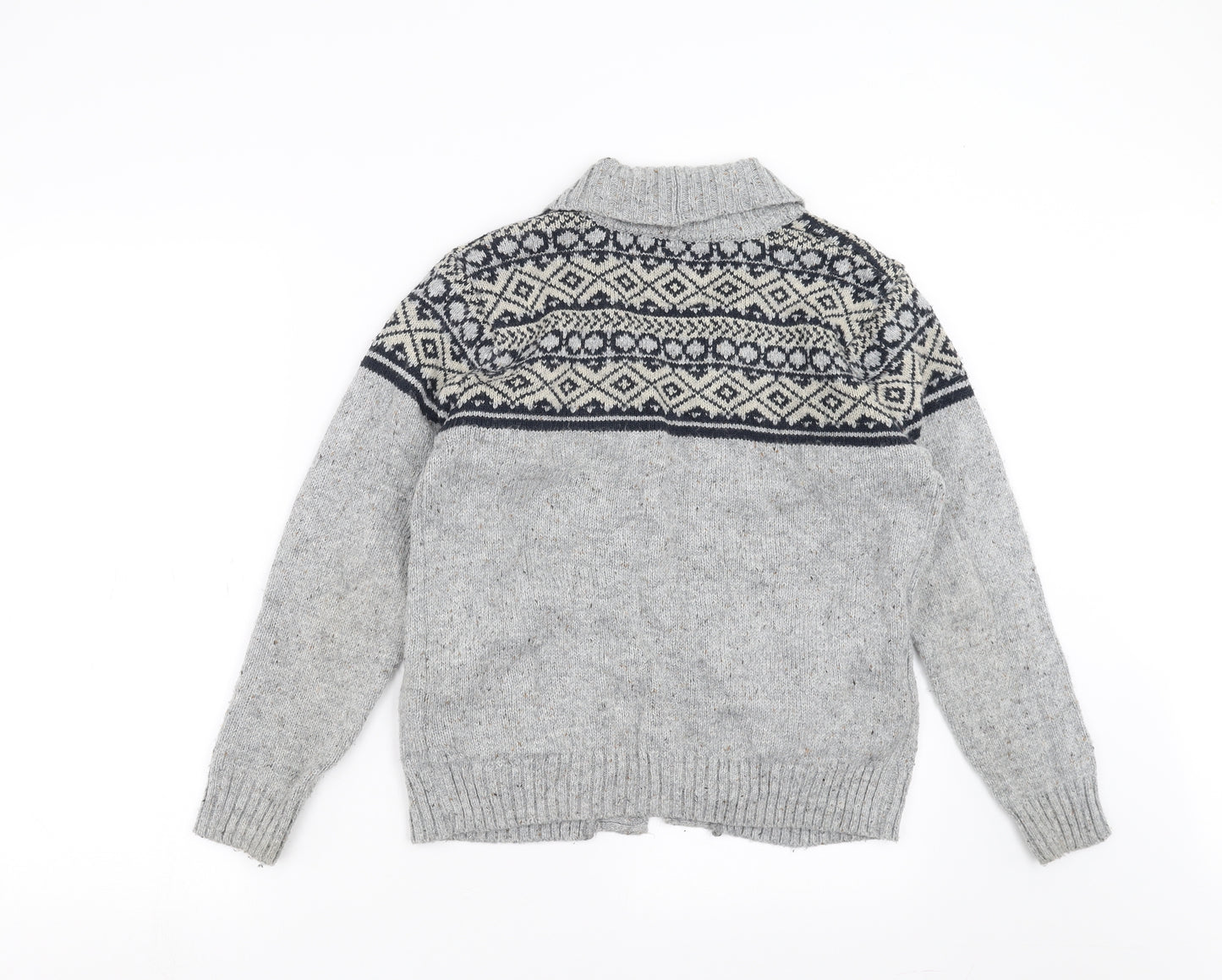 Rebel Boys Grey Geometric Knit Cardigan Jumper Size 10-11 Years