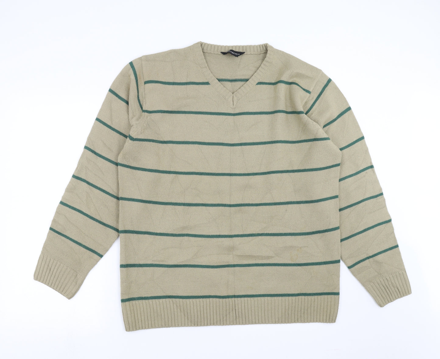 South Bay Mens Beige Striped Knit Pullover Jumper Size M