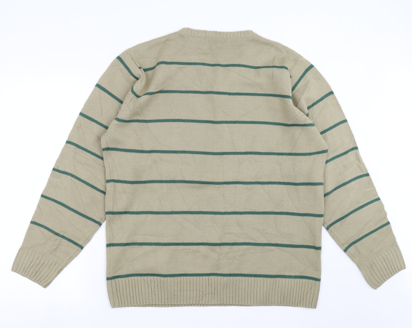 South Bay Mens Beige Striped Knit Pullover Jumper Size M