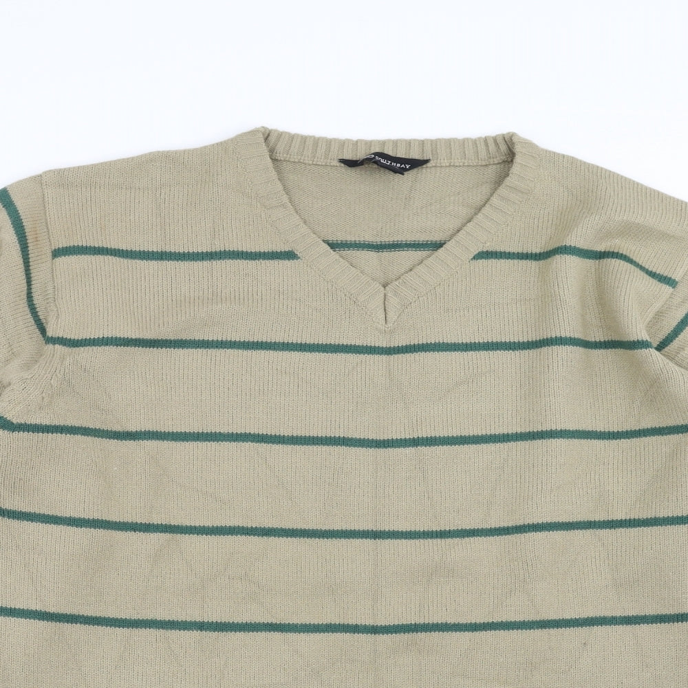South Bay Mens Beige Striped Knit Pullover Jumper Size M
