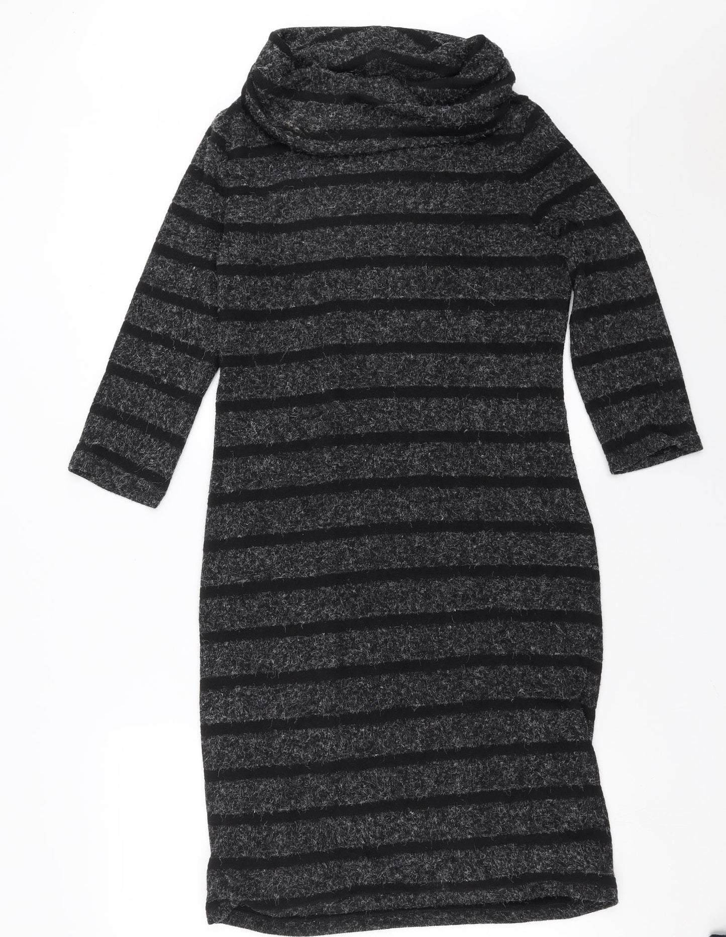 Marks and Spencer Womens Grey Striped Knit Jumper Dress  Size 12