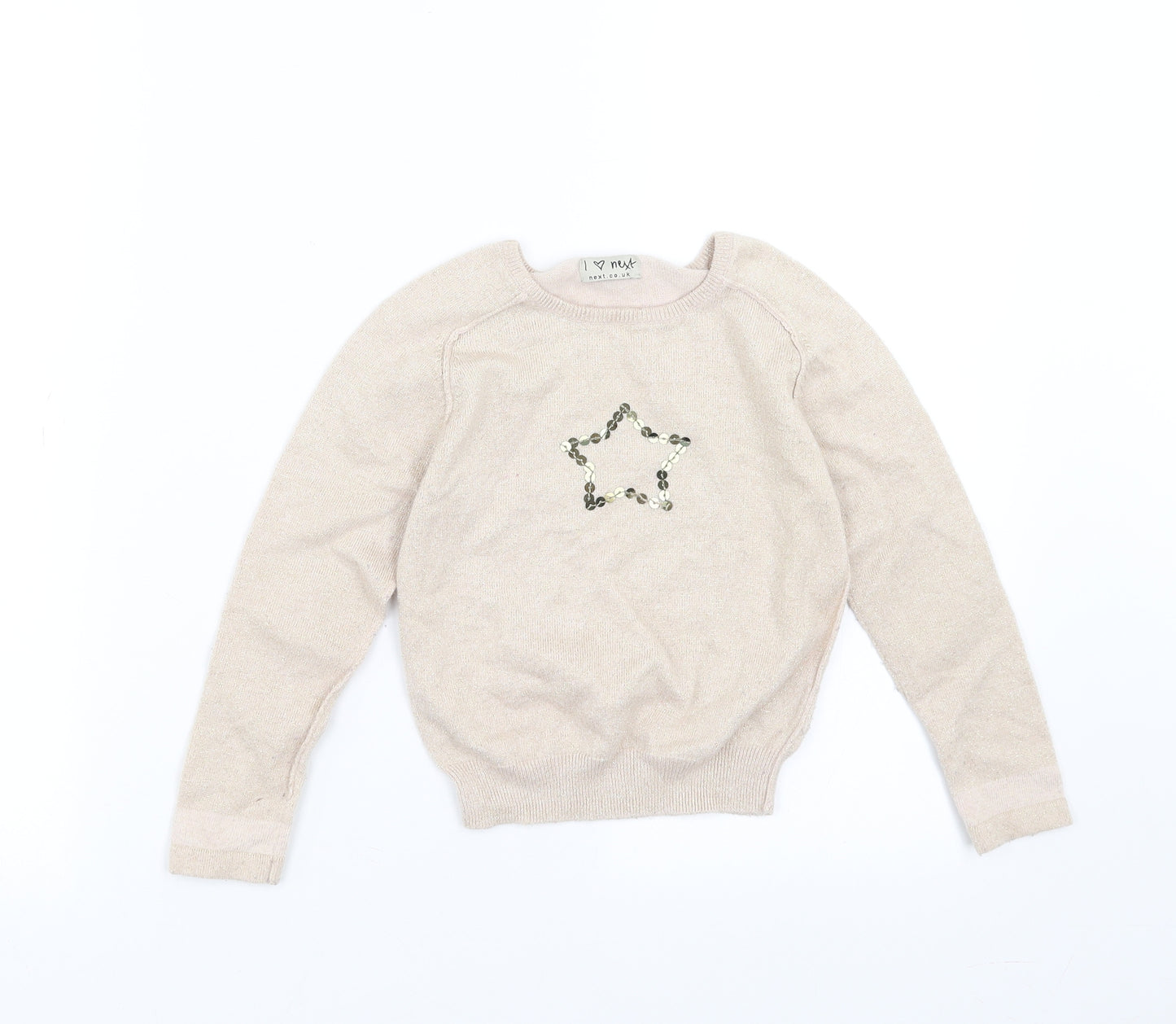 NEXT Girls Beige  Knit Pullover Jumper Size 5-6 Years  - star