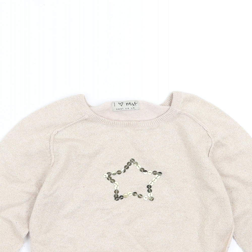 NEXT Girls Beige  Knit Pullover Jumper Size 5-6 Years  - star