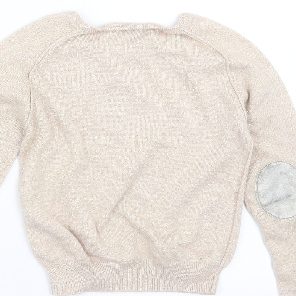 NEXT Girls Beige  Knit Pullover Jumper Size 5-6 Years  - star