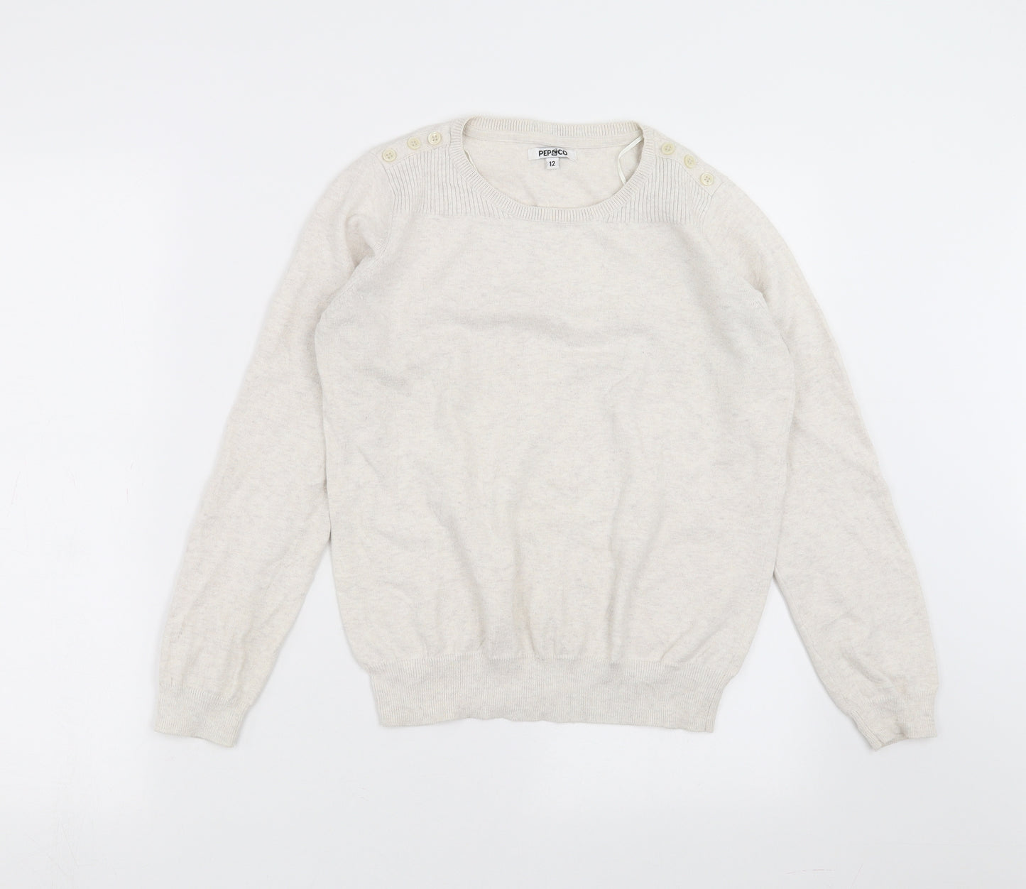 PEP&CO Girls Beige  Knit Pullover Jumper Size 12 Years  - Button detail
