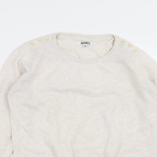 PEP&CO Girls Beige  Knit Pullover Jumper Size 12 Years  - Button detail