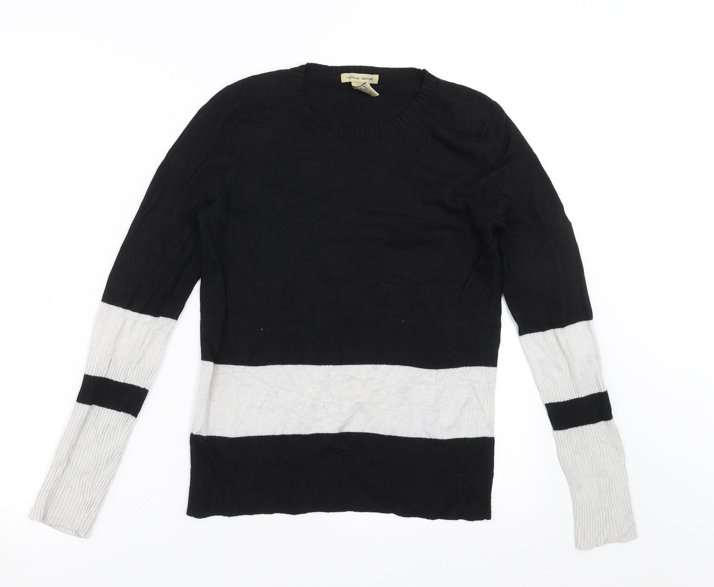 Vertical Design Womens Black  Knit Pullover Jumper Size S