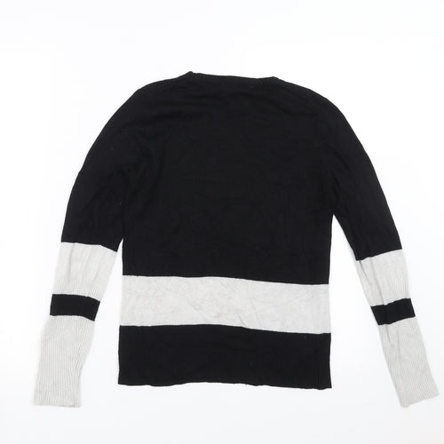 Vertical Design Womens Black  Knit Pullover Jumper Size S