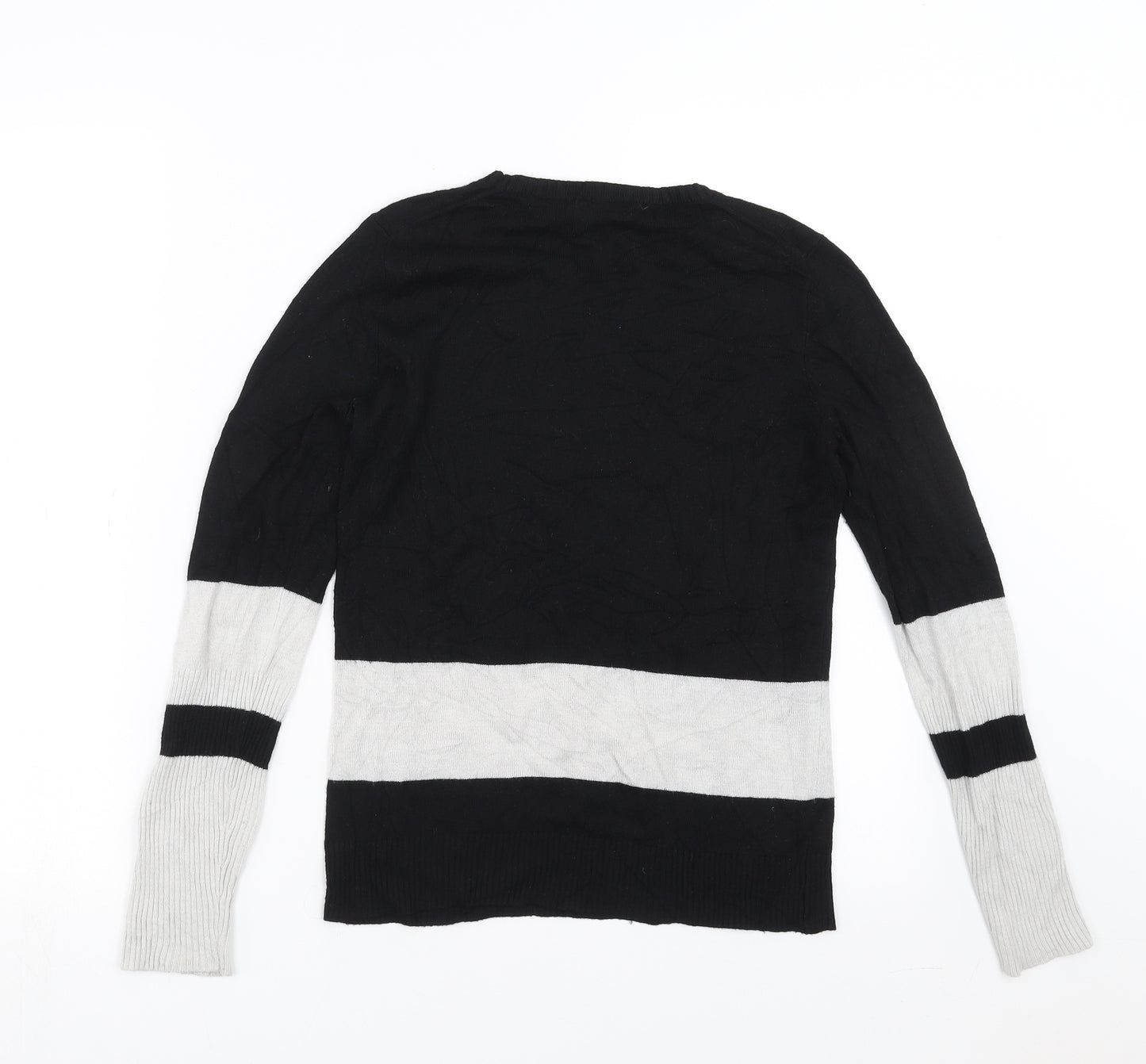 Vertical Design Womens Black  Knit Pullover Jumper Size S