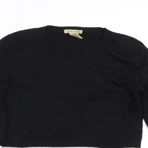 Vertical Design Womens Black  Knit Pullover Jumper Size S