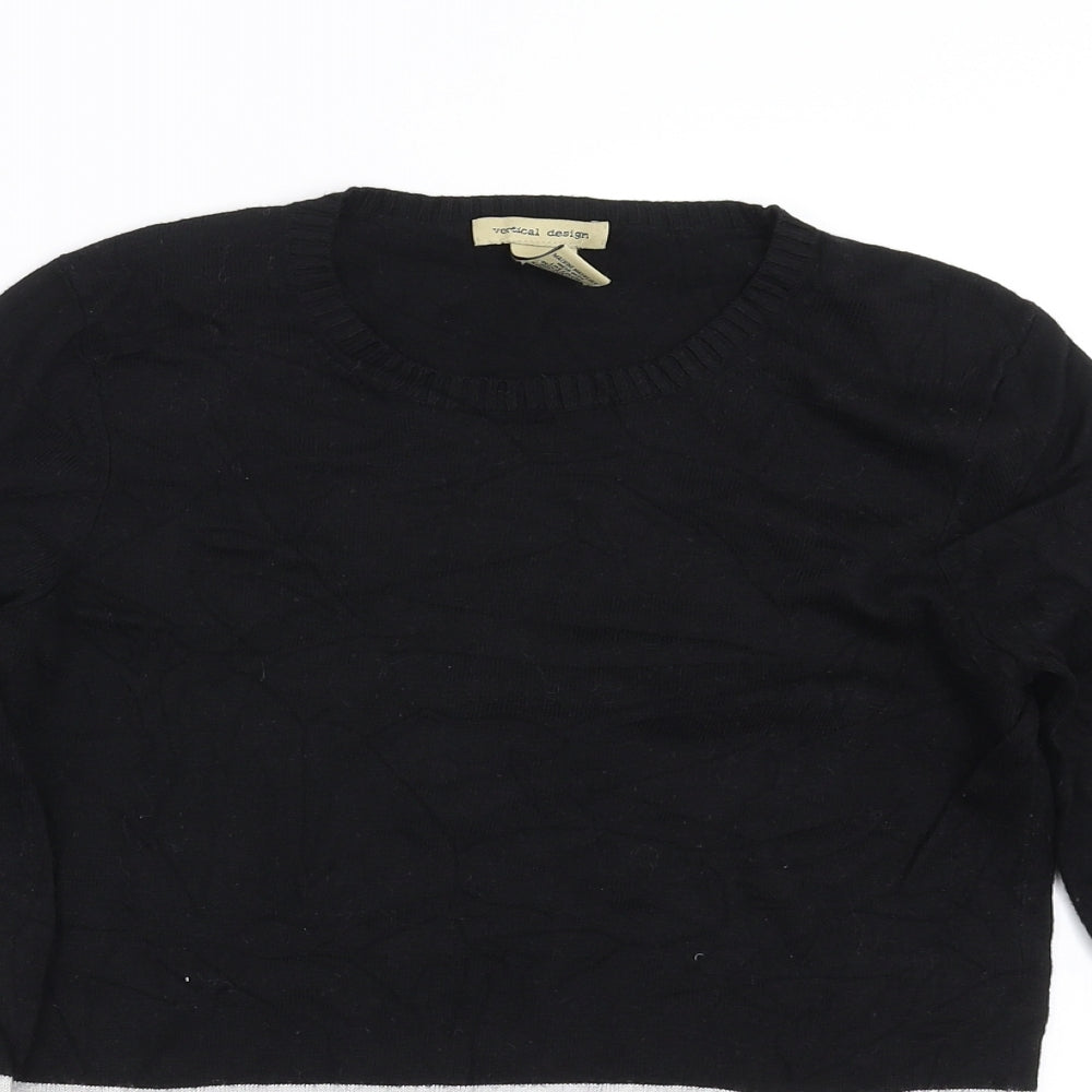 Vertical Design Womens Black  Knit Pullover Jumper Size S