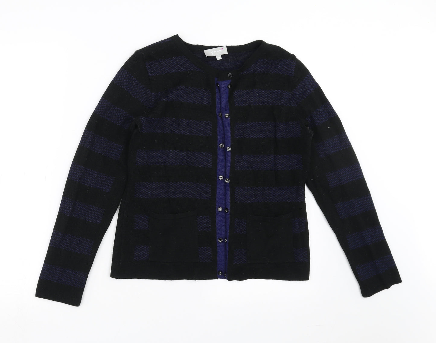 Marks and Spencer Womens Black Striped Knit Cardigan Jumper Size 12