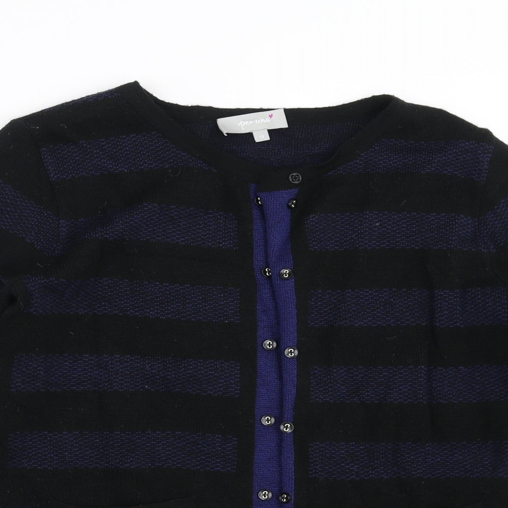Marks and Spencer Womens Black Striped Knit Cardigan Jumper Size 12