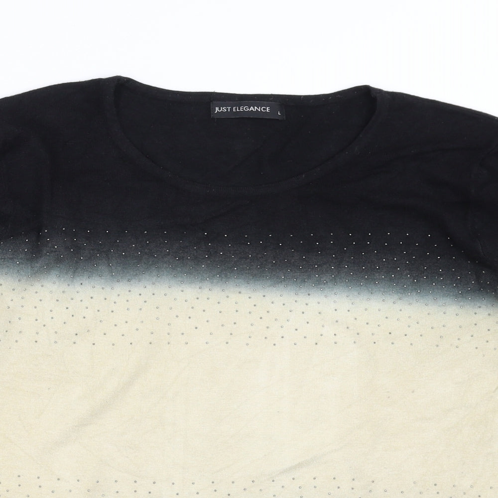 JUST ELEGANCE Womens Black  Knit Pullover Jumper Size L  - beaded