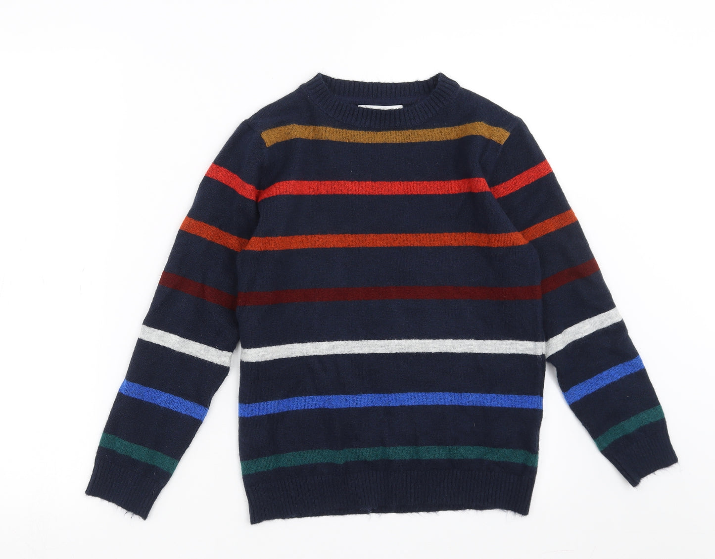 Marks and Spencer Boys Blue Striped Knit Pullover Jumper Size 11-12 Years