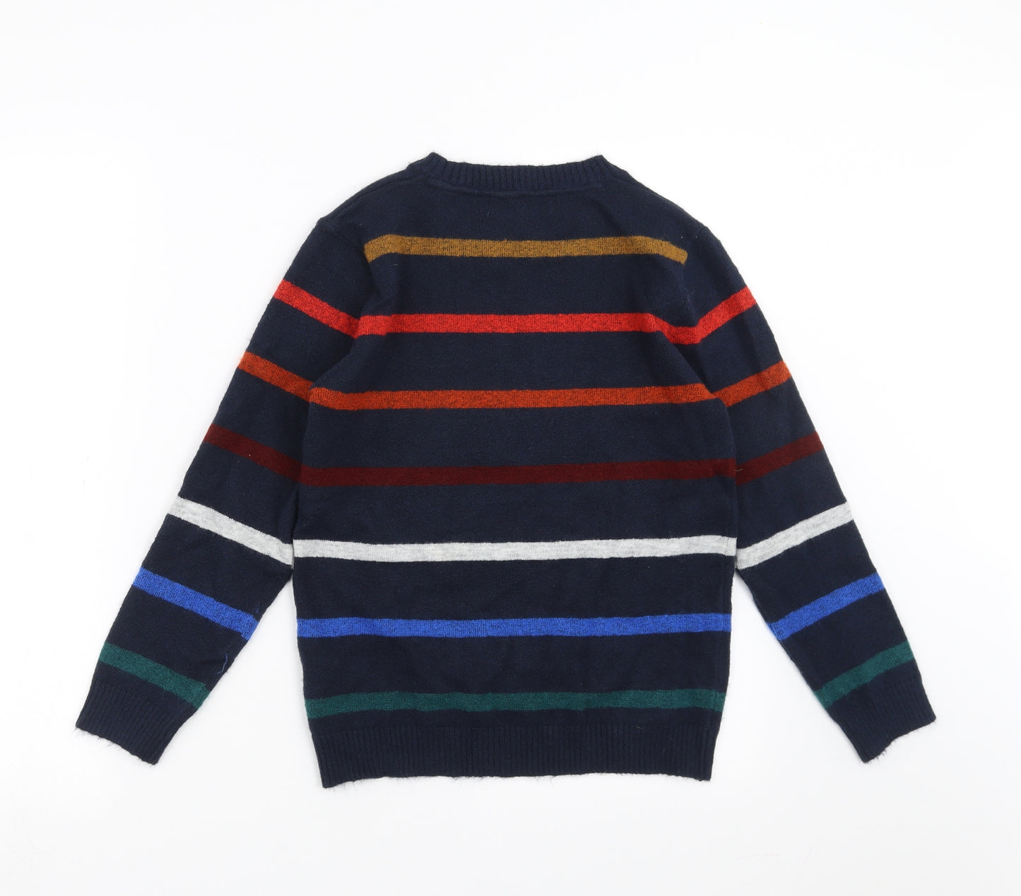 Marks and Spencer Boys Blue Striped Knit Pullover Jumper Size 11-12 Years
