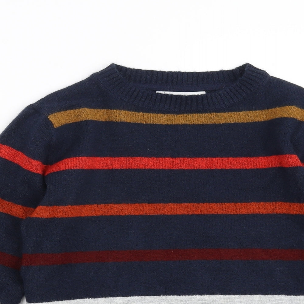 Marks and Spencer Boys Blue Striped Knit Pullover Jumper Size 11-12 Years