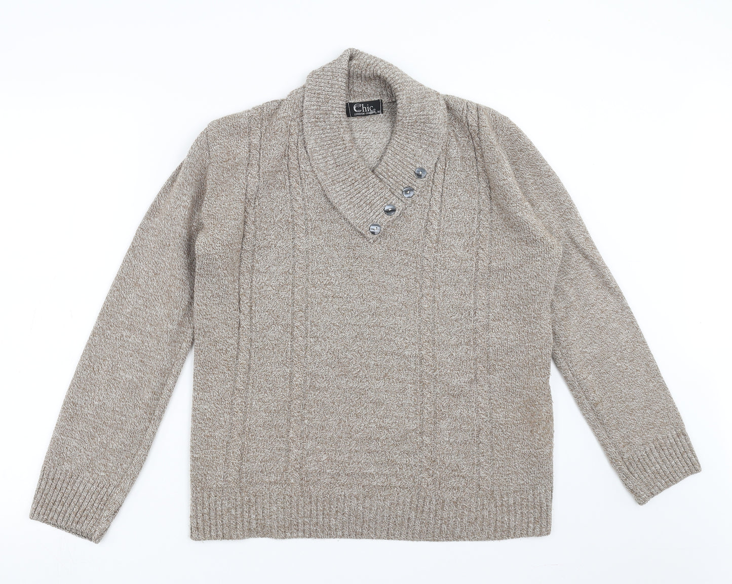 Chic London Paris Womens Beige  Knit Pullover Jumper Size L
