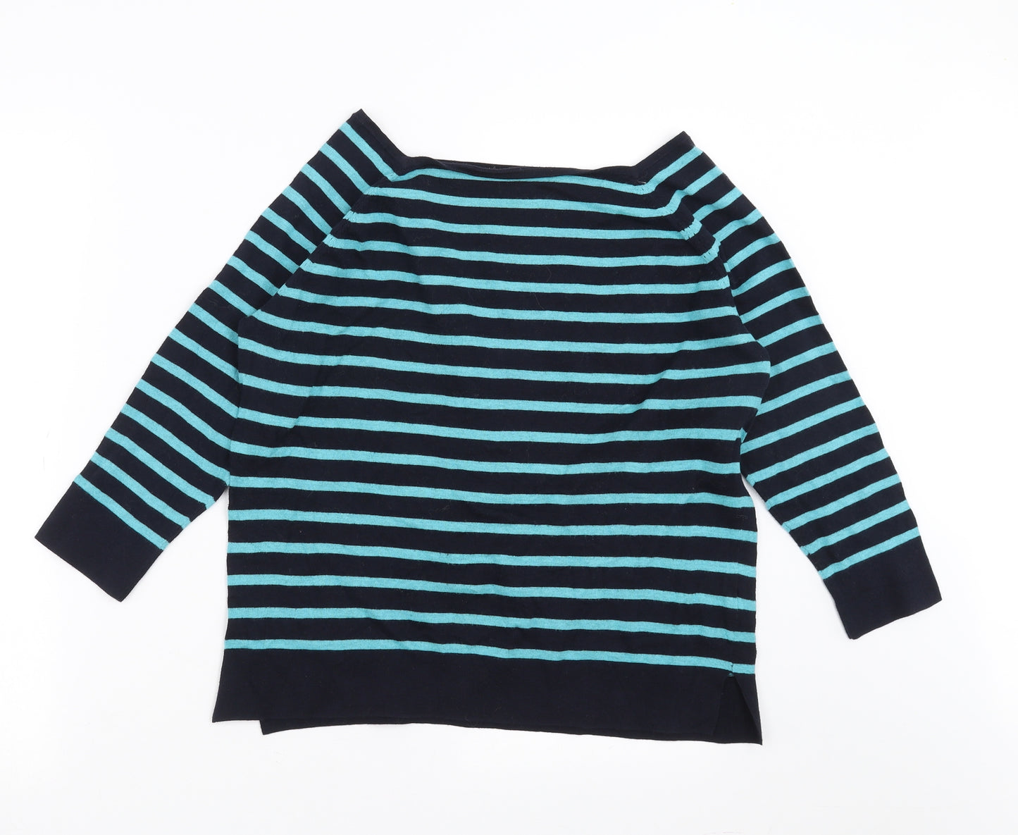 Jaeger Womens Blue Striped Knit Pullover Jumper Size L