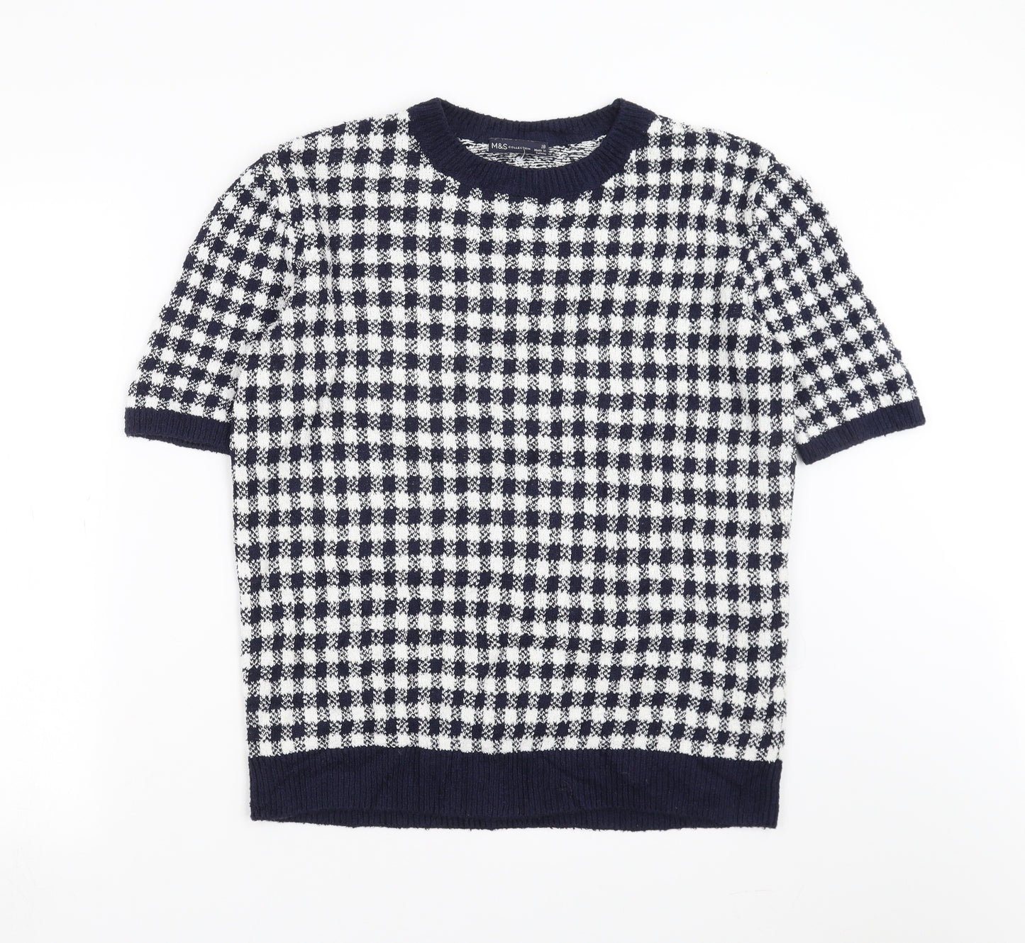 Marks and Spencer Womens Blue Check  Pullover Jumper Size 18
