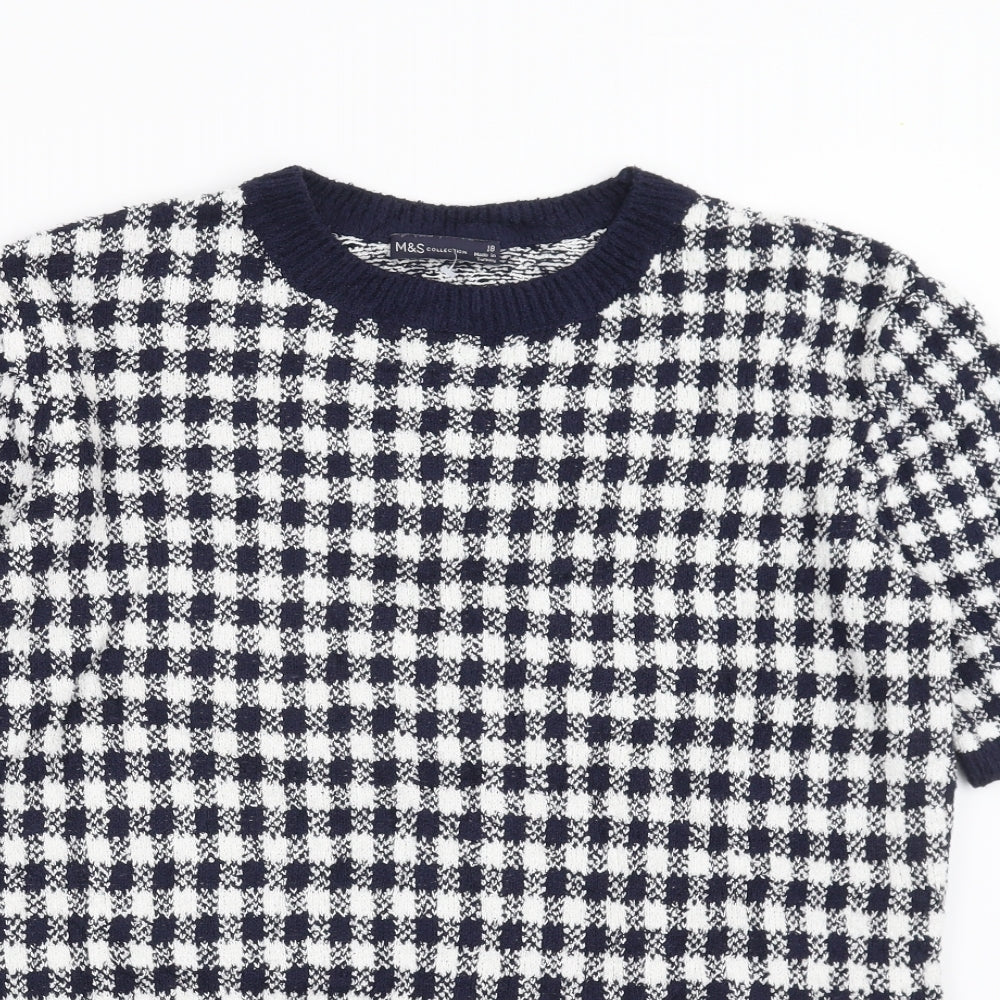 Marks and Spencer Womens Blue Check  Pullover Jumper Size 18