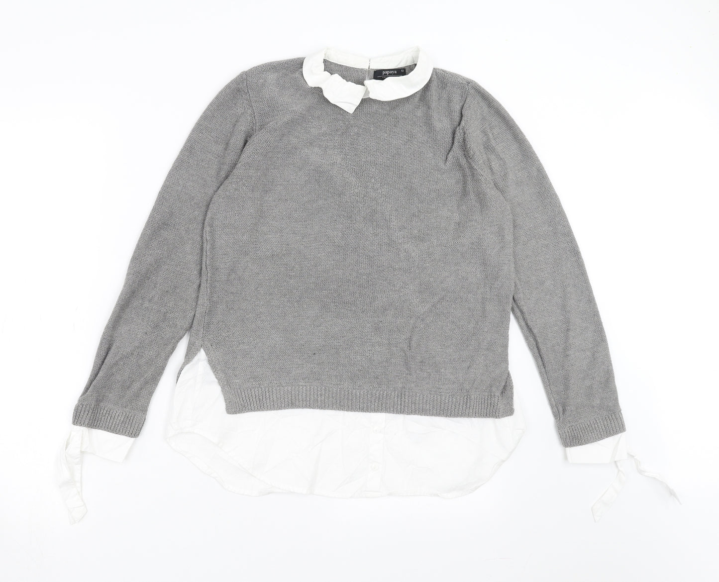 Papaya Womens Grey  Knit Pullover Jumper Size 12  - Under Shirt detail