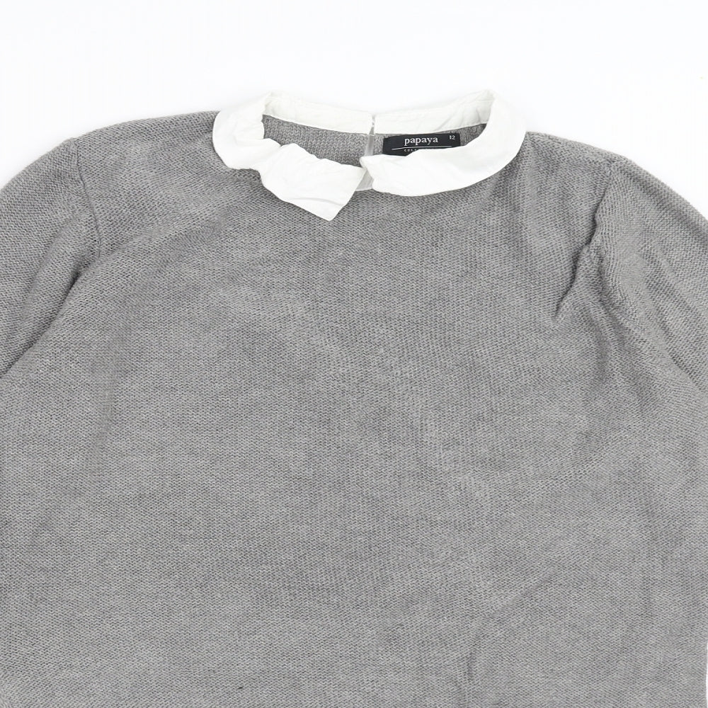 Papaya Womens Grey  Knit Pullover Jumper Size 12  - Under Shirt detail