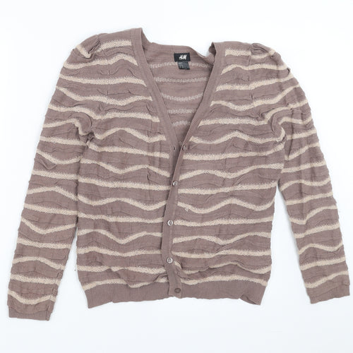 H&M Womens Beige Striped Knit Cardigan Jumper Size M