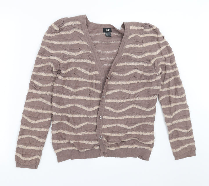 H&M Womens Beige Striped Knit Cardigan Jumper Size M