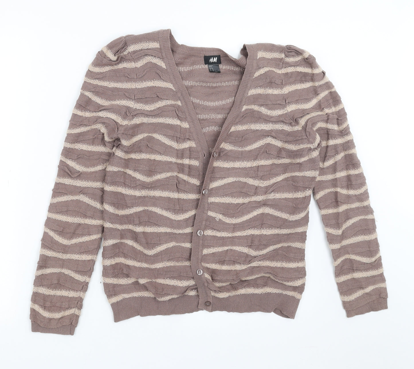 H&M Womens Beige Striped Knit Cardigan Jumper Size M