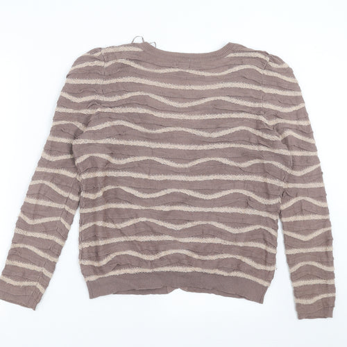 H&M Womens Beige Striped Knit Cardigan Jumper Size M