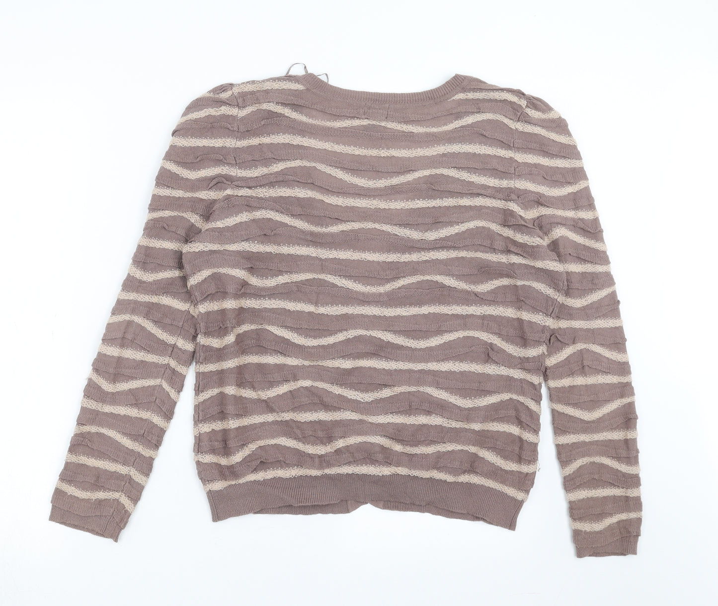H&M Womens Beige Striped Knit Cardigan Jumper Size M