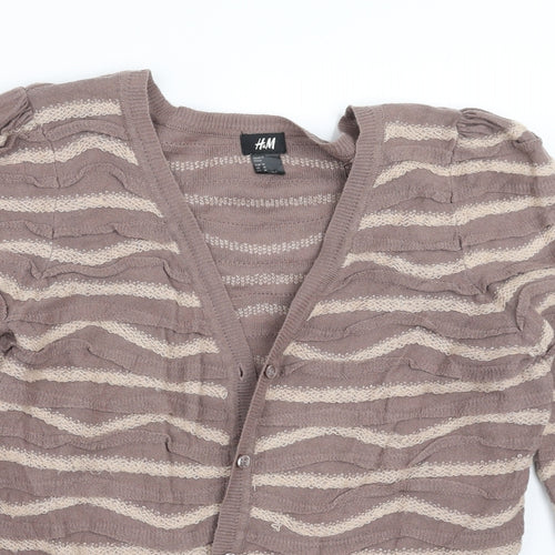 H&M Womens Beige Striped Knit Cardigan Jumper Size M