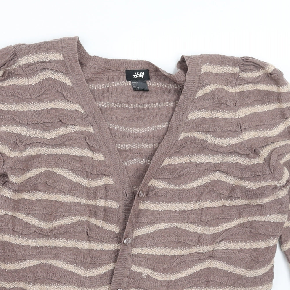 H&M Womens Beige Striped Knit Cardigan Jumper Size M