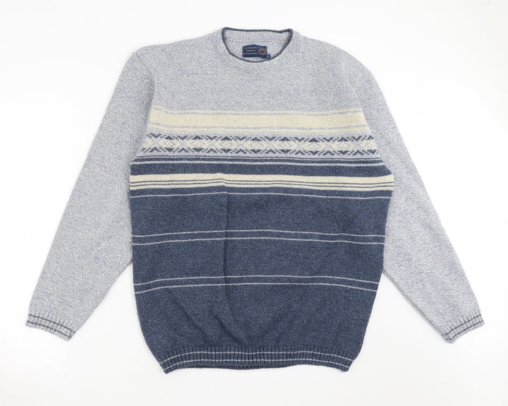 Debenhams Mens Blue Striped Knit Pullover Jumper Size L