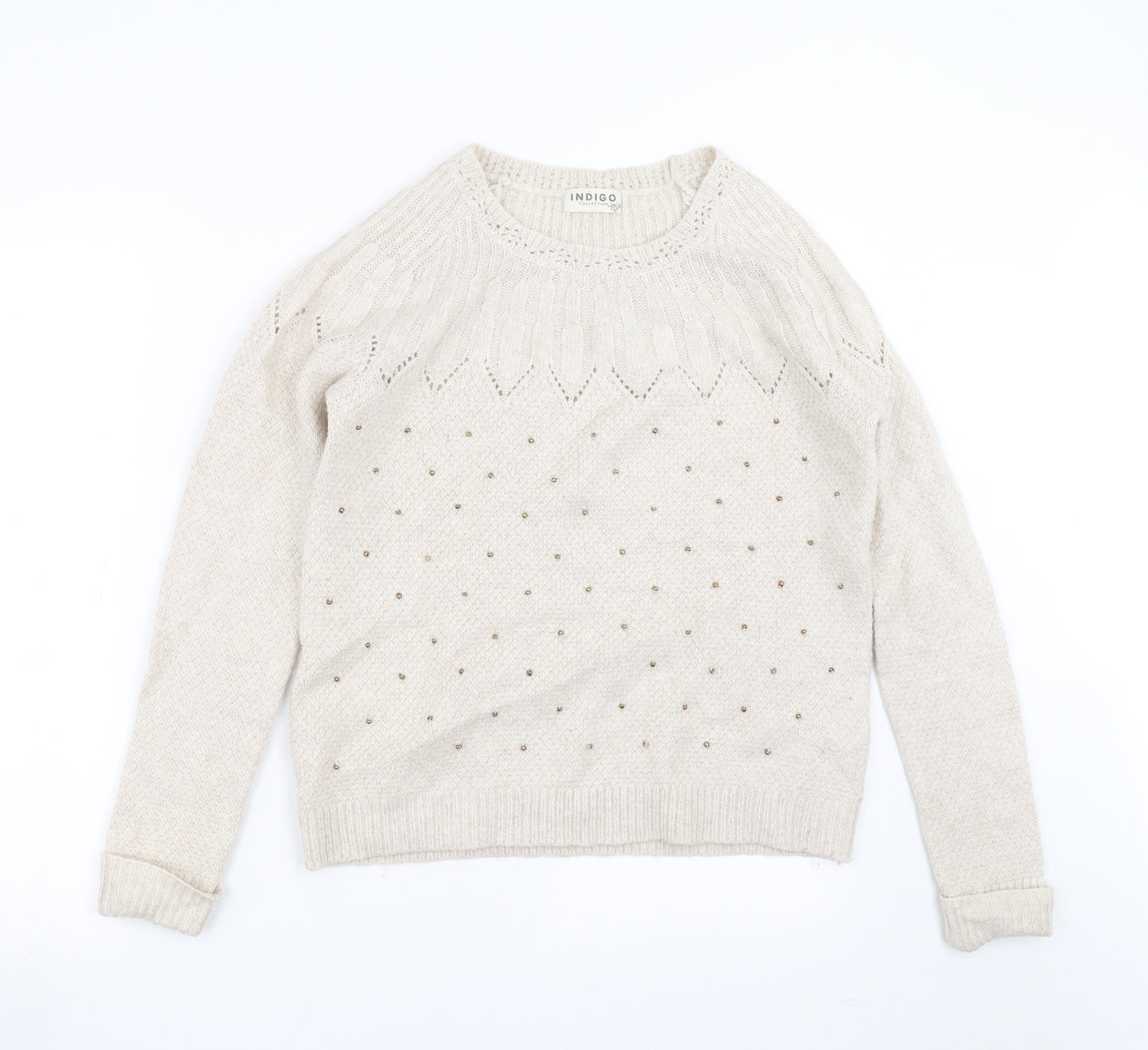 Marks and Spencer Womens Beige  Knit Pullover Jumper Size M  - beaded