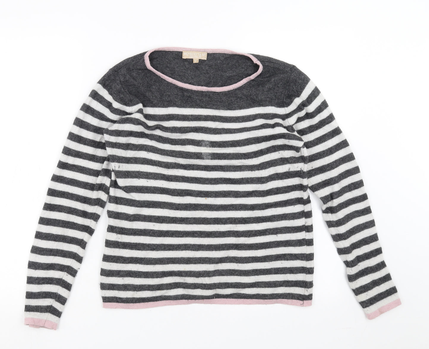 Benedetta B Womens Grey Striped Knit Pullover Jumper Size M