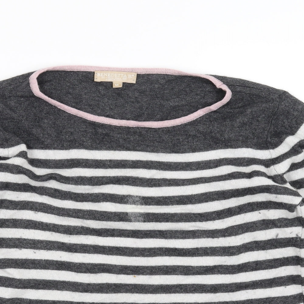 Benedetta B Womens Grey Striped Knit Pullover Jumper Size M