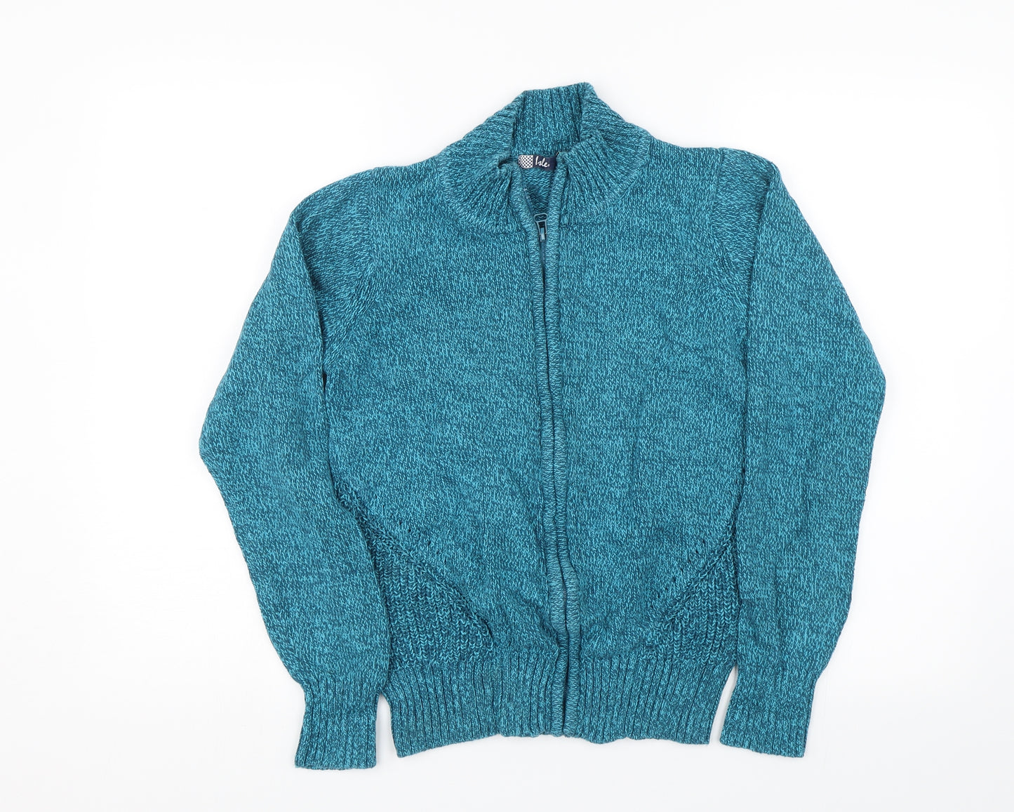 Isle Womens Blue Herringbone  Full Zip Jumper Size 10