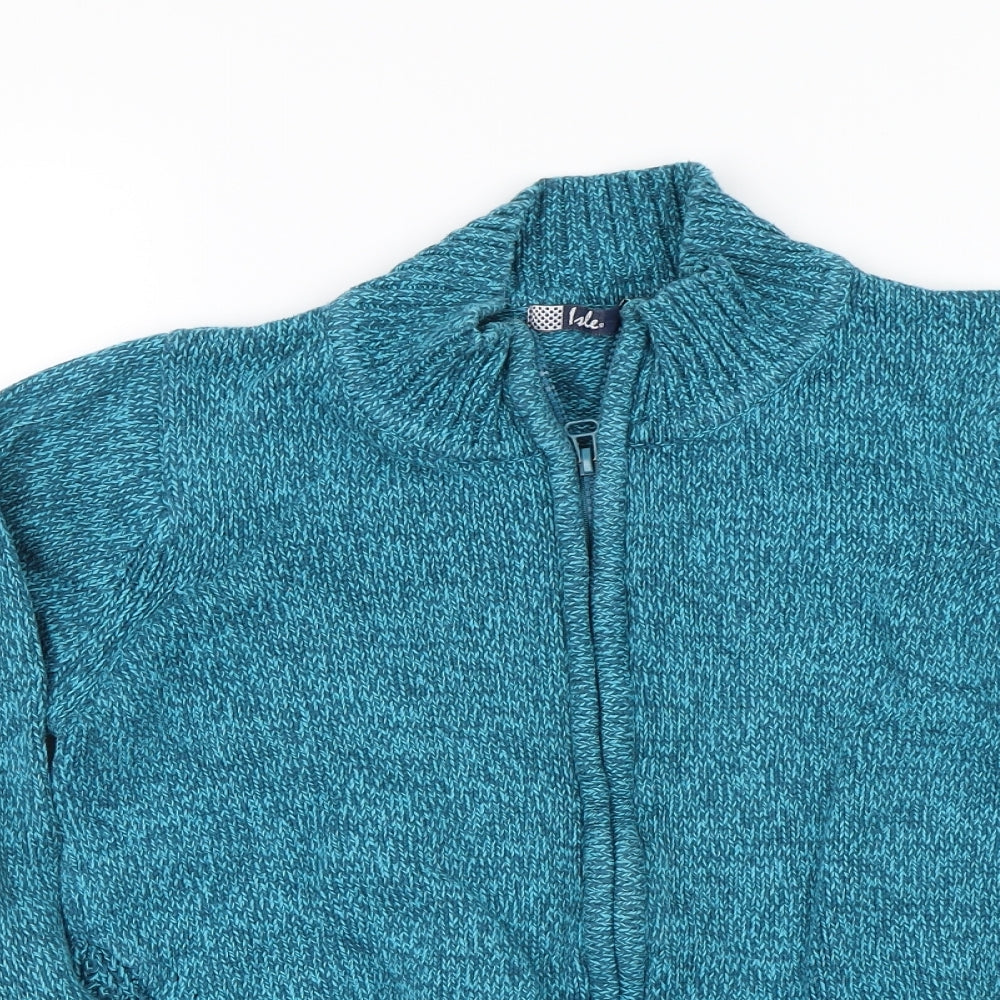 Isle Womens Blue Herringbone  Full Zip Jumper Size 10
