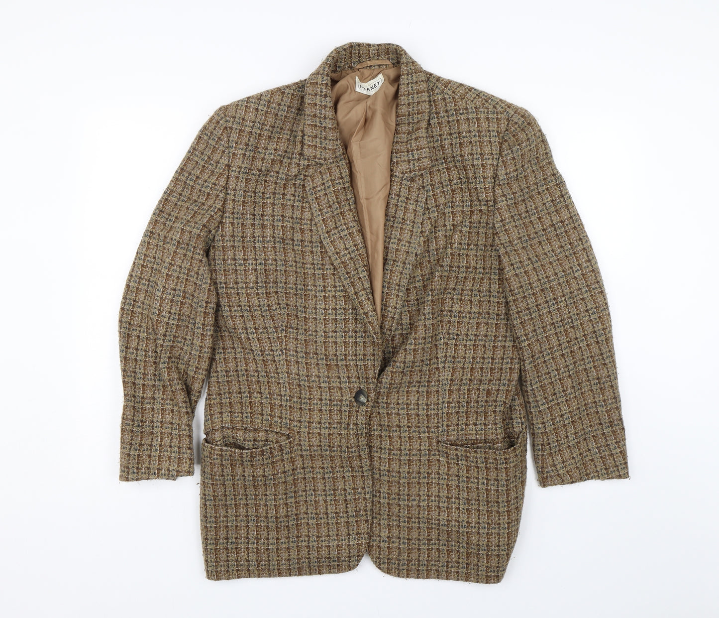 Planet Womens Brown Check Tweed Jacket Suit Jacket Size 12