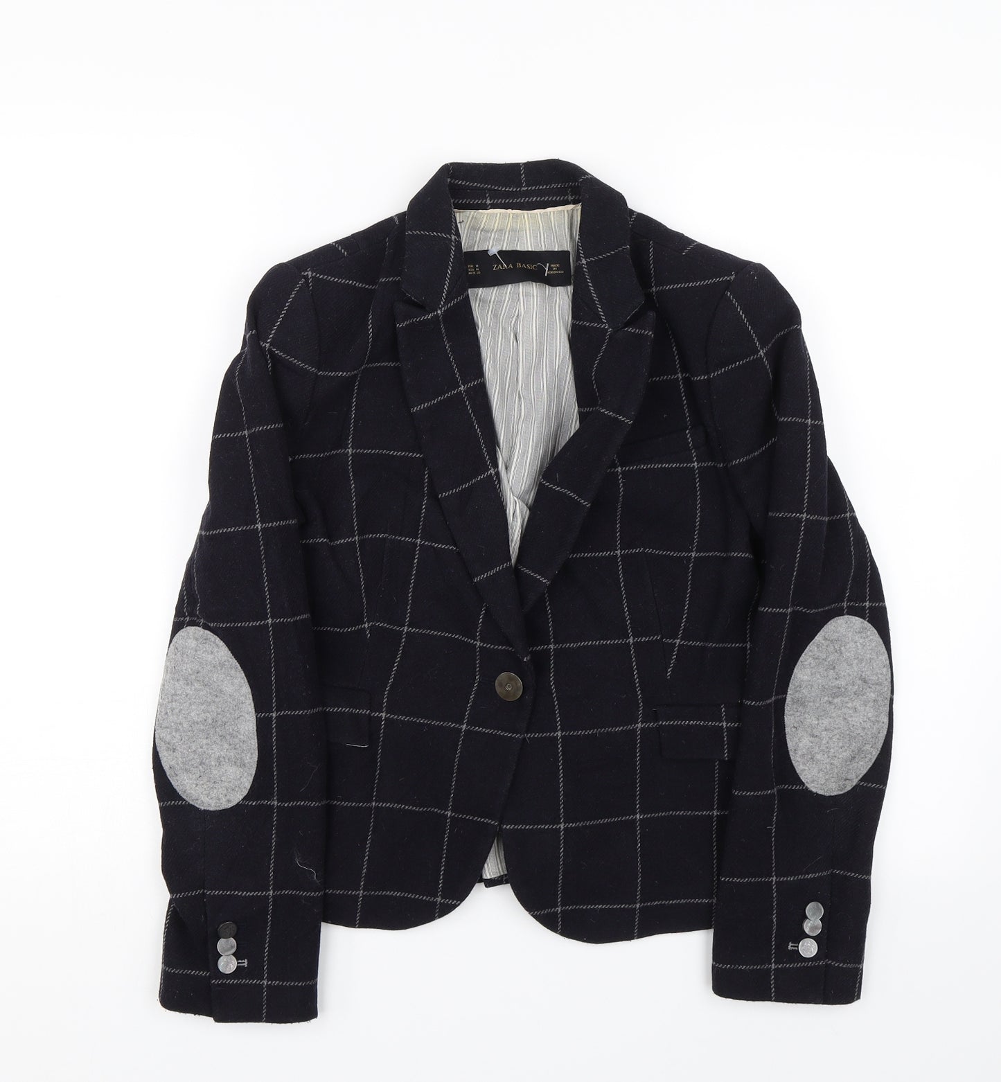 Zara Womens Black Check Tweed Jacket Suit Jacket Size 12