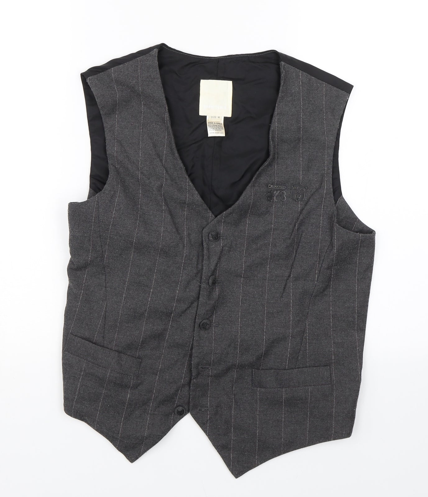 Diesel Mens Grey Striped  Jacket Suit Waistcoat Size M