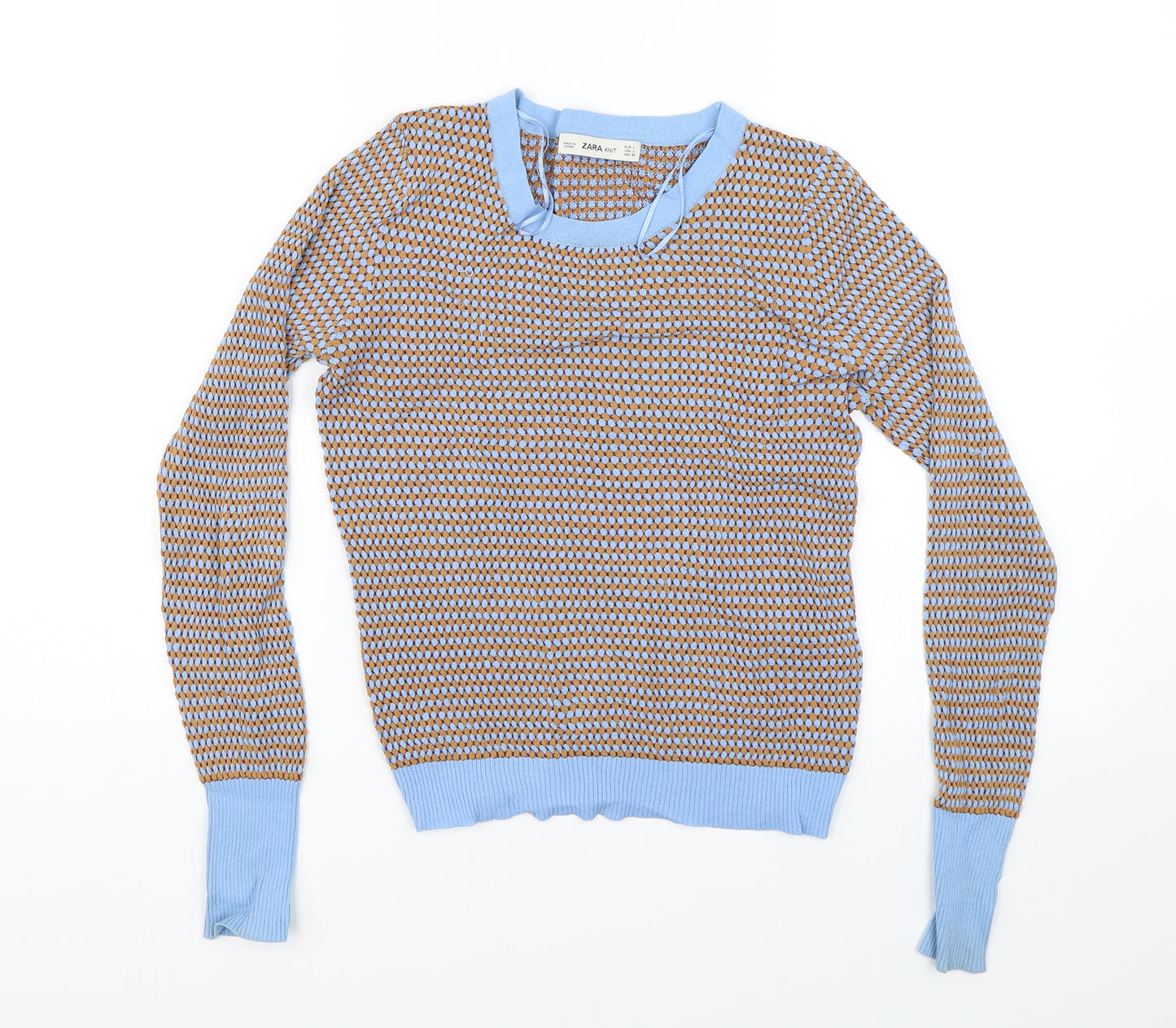 Zara Womens Blue Geometric Knit Pullover Jumper Size L